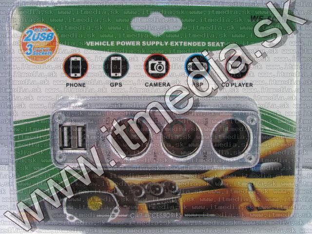 Image of Car Cigar Socket 3-way Splitter Cable with 2xUSB (IT10576)